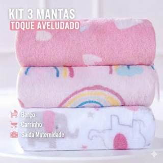 KIT 3 MANTA de bebê Cobertor do Bebe Mantinha Microfibra estampada para Kit maternidade em Oferta na Shopee