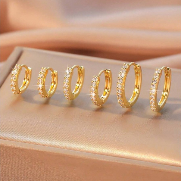 Kit 3 pares feminina Brinco Trio Argola BANHADA PRATA OURO 18K com Zircônia Cravejada em Oferta na Shopee