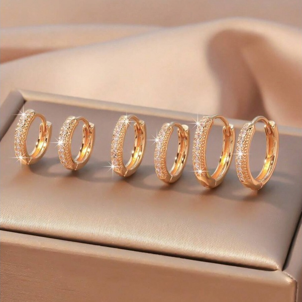 Conjunto 6 pc brincos de argola dourados de zircônio joias finas elegantes hipoalergênicas para menina /Modelo aleatório em Oferta na Shopee