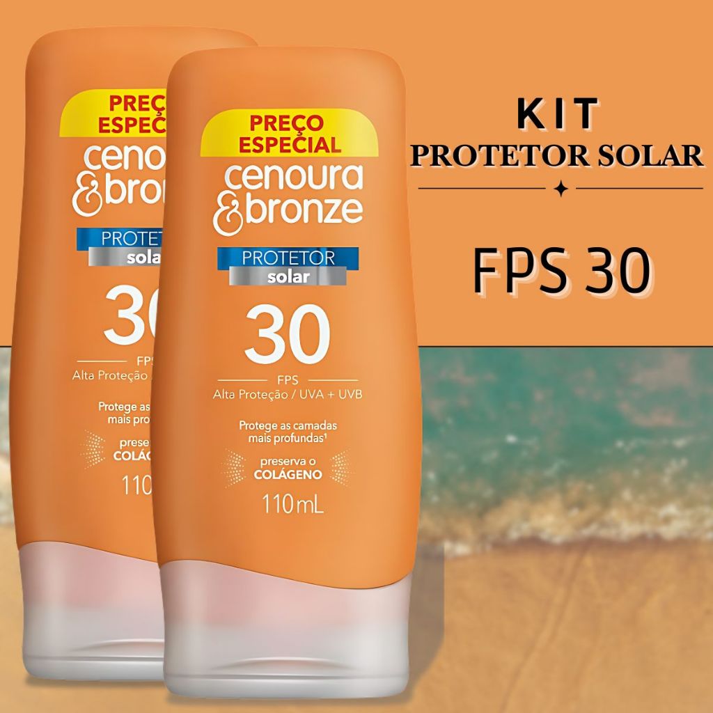 Kit Protetor solar Cenora & Bronze 110 ml FPS 30 Todos os tipos de Pele - Resistênte á água em Oferta na Shopee
