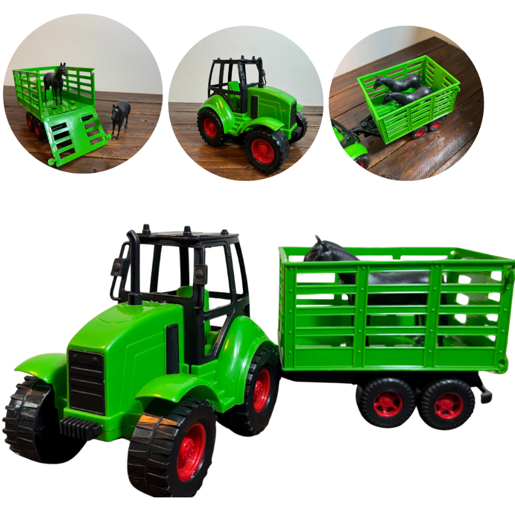 Cavalos Reboque Carreta Infantil Brinquedo Trator Fazendeiro Verde Trator