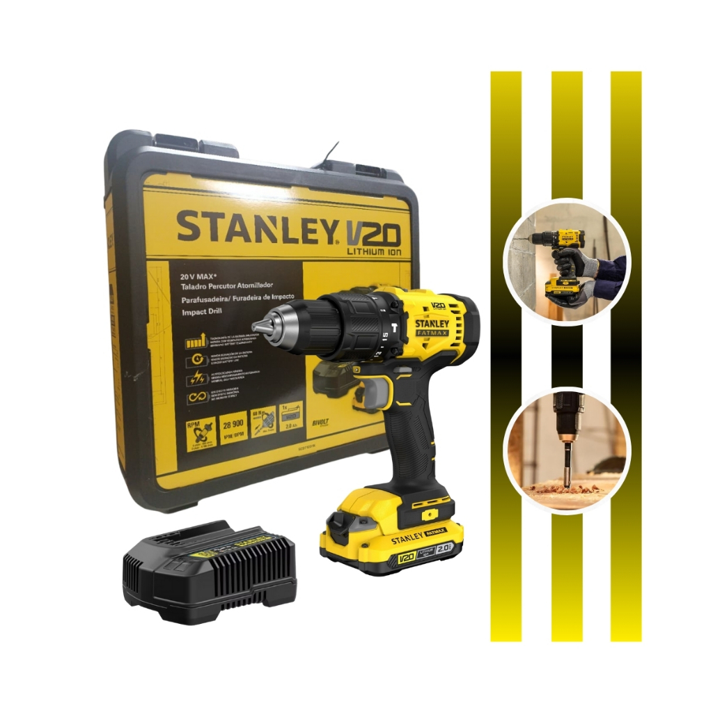Parafusadeira Furadeira Impacto 1/2" SCD712D1K Com 1x 2ah Carregador Bivolt Maleta Pro Stack Stanley em Oferta na Shopee
