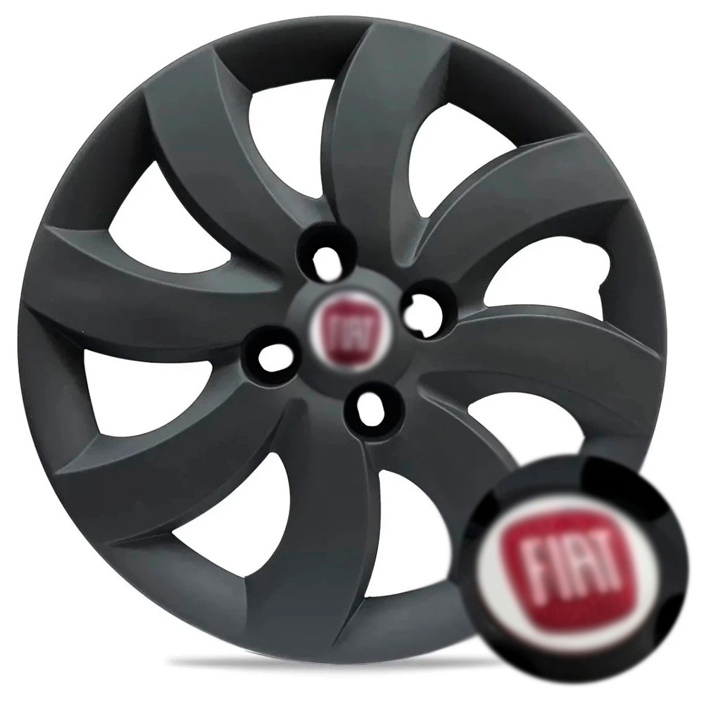 Calota Aro 14 Fiat Palio Attractive 2012 2013 Preto Fosco C/ Emblema