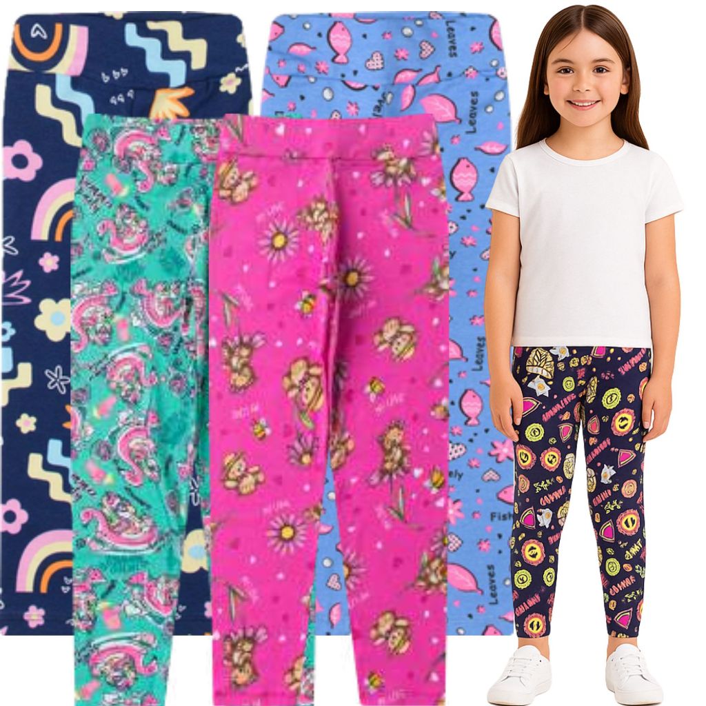Kit 5 Leggings Infantis Estampadas – Tamanhos 1 ao 14 em Oferta na Shopee