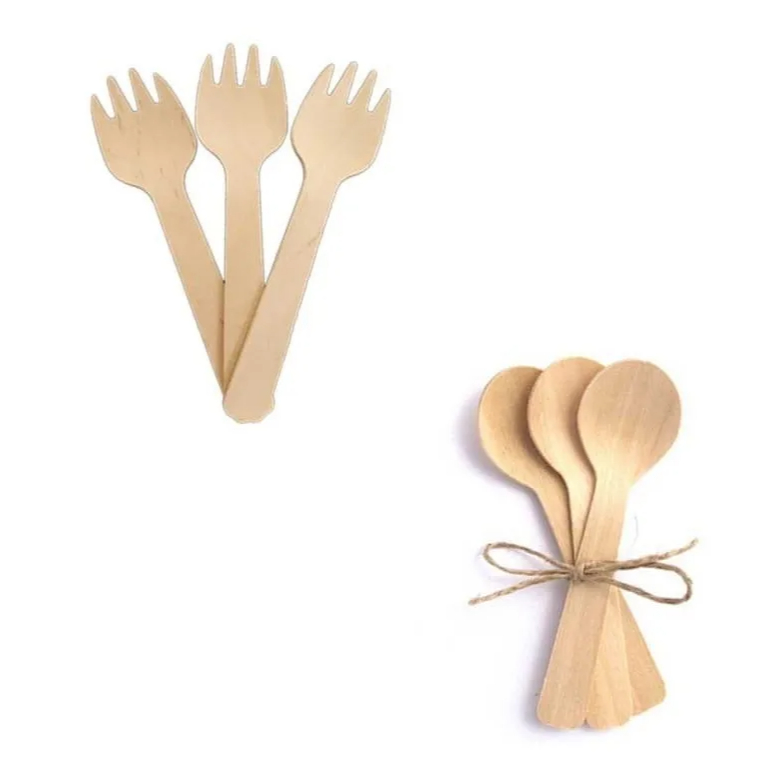 Kit 24 Talheres de Madeira 11cm  Garfos e Colheres Ecológicos e Biodegradáveis em Oferta na Shopee