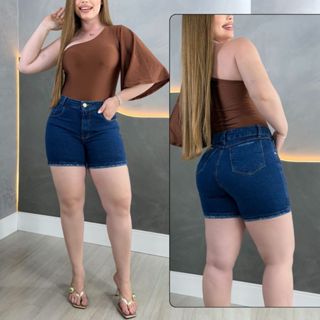 Bermuda Meia Coxa Cintura Alta com Lycra Empina Bumbum Feminina Ciclista jeans Cos Alto Short Elastano em Oferta na Shopee