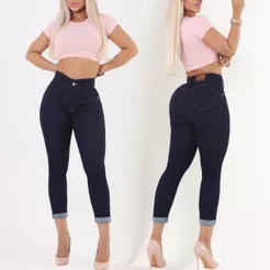 Calça Jeans Feminina Capri Levanta Bumbum Pinça Modeladora Recorte Coraçao Com Lycra Cos Alto Cintura Alta