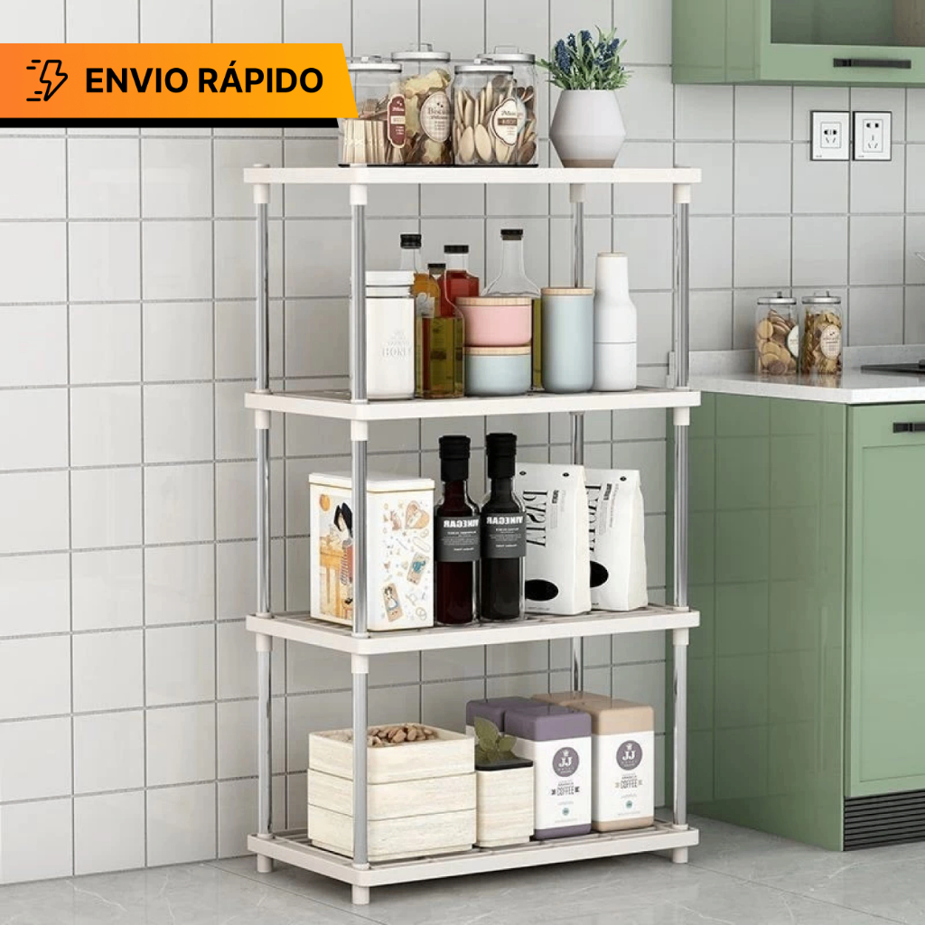 Estante Organizadora Multiuso com 4 Prateleiras de Plástico – Ideal Cozinha, Lavanderia e Banheiro