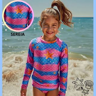 Kit Camiseta Térmica Manga Longa e Biquini Infantil Menina Praia Piscina Verão Confortável em Oferta na Shopee