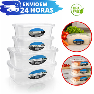 Kit 4 Potes Transparente 1,2 L E 3,0 L PRESIDIO Retangular REFORÇADO em Oferta na Shopee