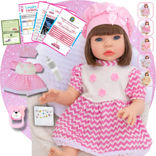 Boneca Reborn Bebê Realista em Silicone com Vestido Listrado Pode Dar Banho Envio Imediato em Oferta na Shopee