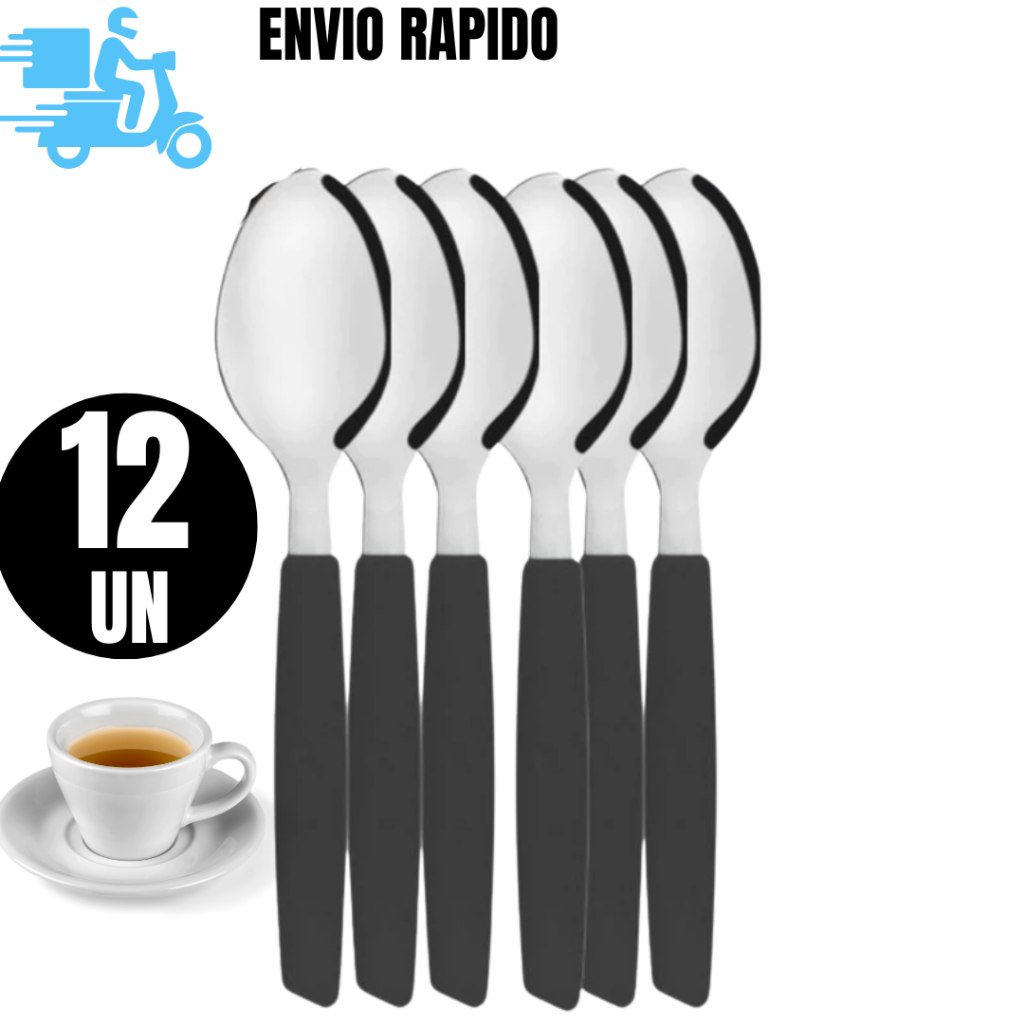 12 Un e 6 Un de  Colheres de Chá Cabo Plástico Preta Resistente Linha Home More