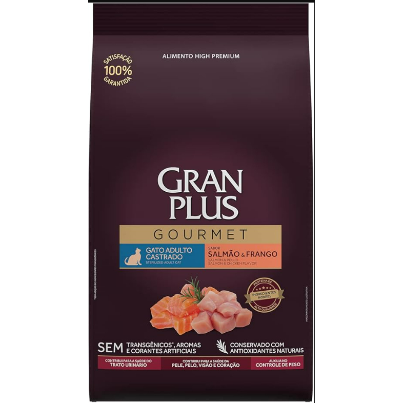 Ração para gatos adultos castrados Gran Plus Gourmet sabor salmão e frango - 10,1kg