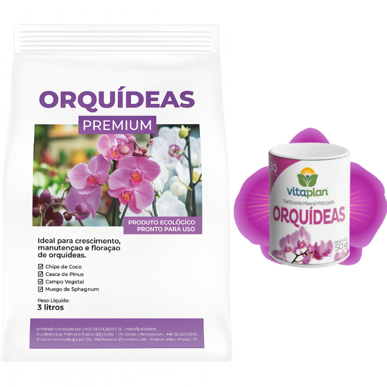 Kit Substrato Para Orquídeas 3L Mogifertil Com Fertilizante Pastilhas Orquídea Vitaplan