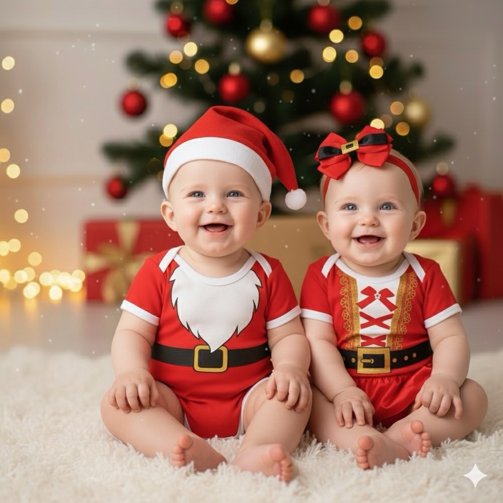 Body Natal de Bebê Temático Natal Vestido Natal Body Papai Noel Mamãe Noel