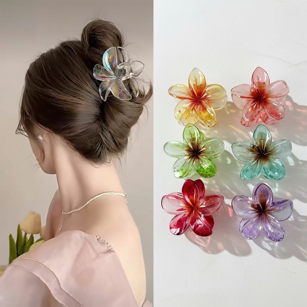 Presilha de Flor Transparente Colorida 🌸 Estilo Havaiano–estilo coreano–Acessório Elegante cabelo8CM em Oferta na Shopee