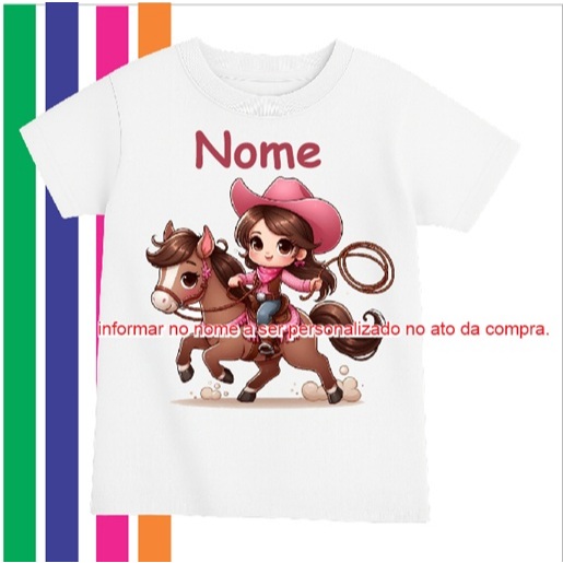 Camiseta infantil personalizada menina no cavalo com nome presente criativo em Oferta na Shopee