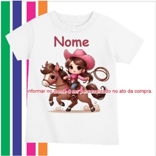 Camiseta infantil personalizada menina no cavalo com nome presente criativo em Oferta na Shopee