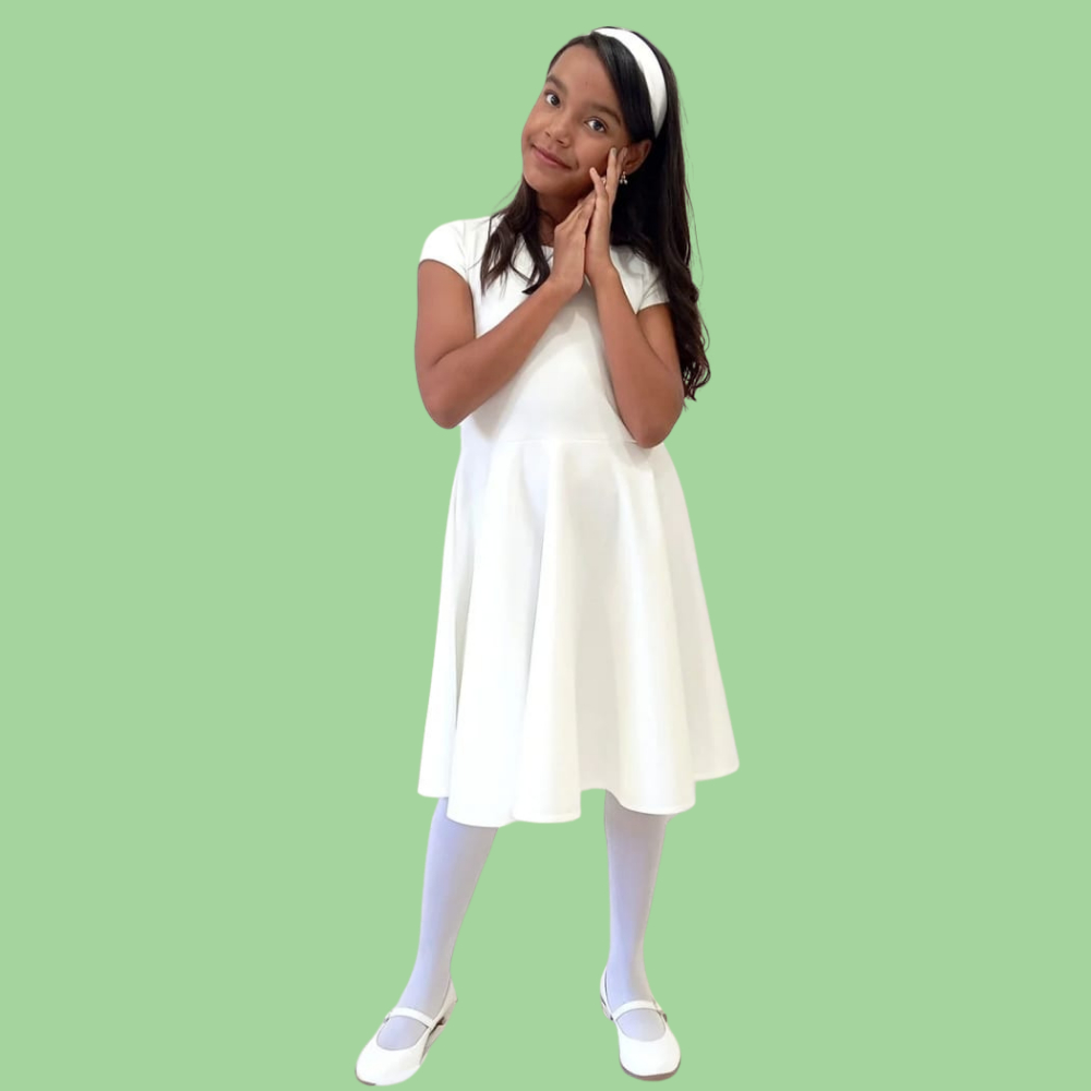 Vestido Infantil Gode Rodado Com Manga Moda Evangélica