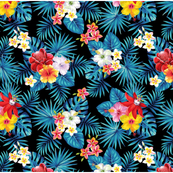 TECIDO CREPINHO FLORAL COLORIDO JASMIM-DE-MAIO HIBISCO PLUMERIA PARA CONFECÇÃO DE VESTIDOS, SAIAS, BLUSAS, ETC