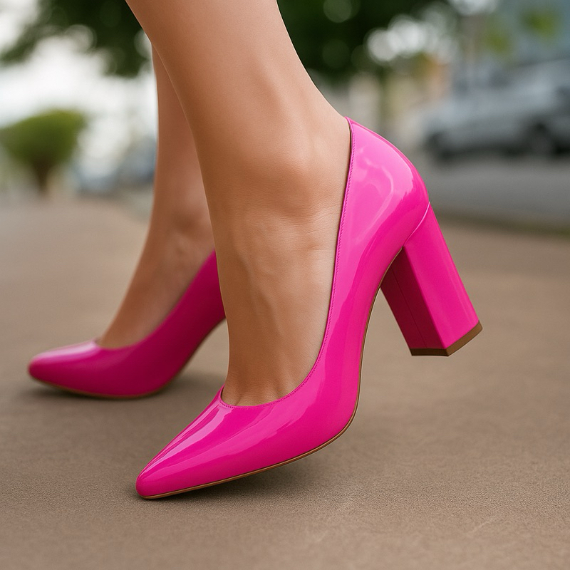 Scarpin Feminino Salto Grosso Alto 8 cm Clássico VERNIZ (Várias Cores) em Oferta na Shopee