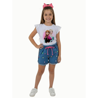 Conjunto Infantil Feminino Frozen | Jeans | Blogueirinha | Roupa Menina | Verão | Luxo | Princesa Elsa. em Oferta na Shopee