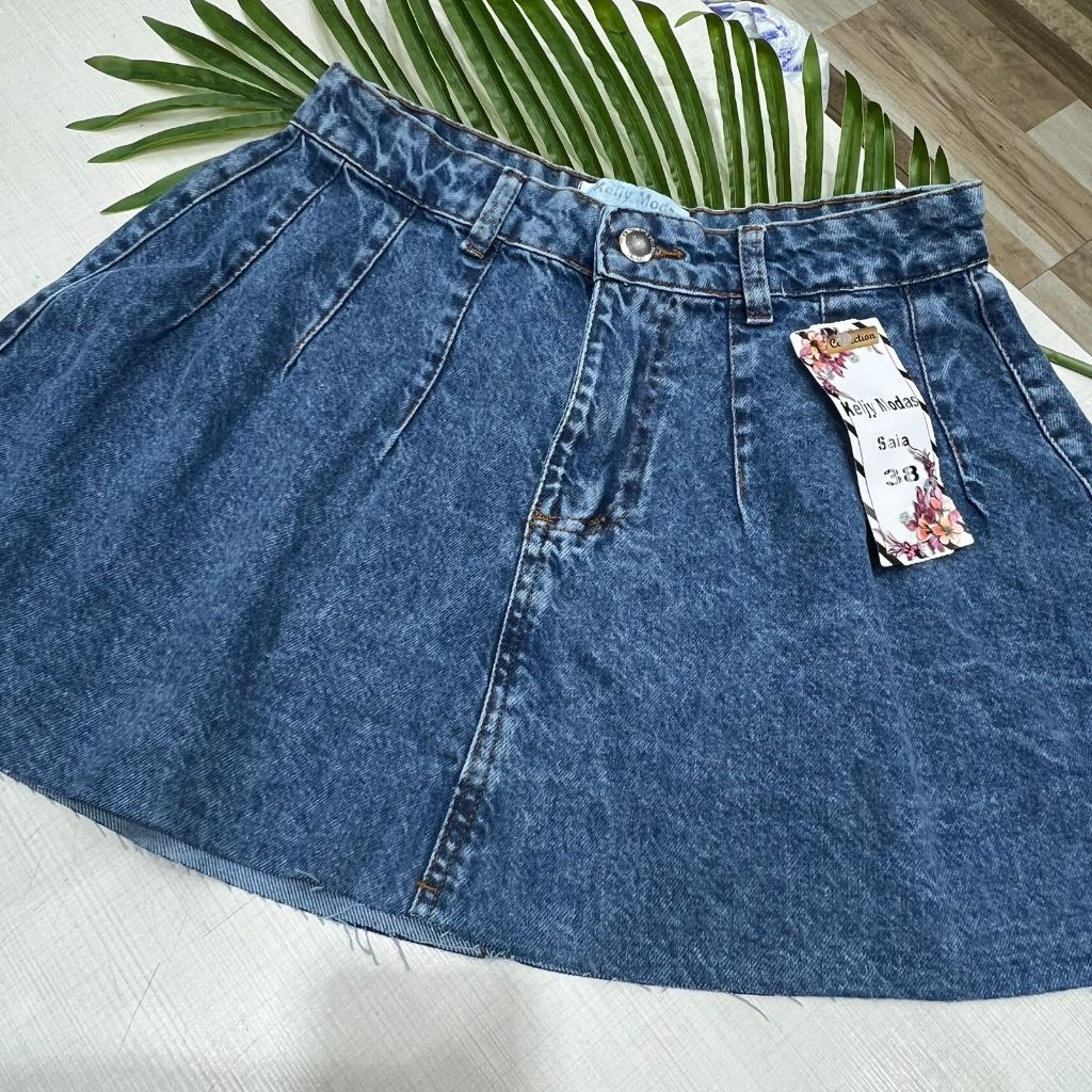 Saia Jeans Feminina Rodada Barra Rasgado