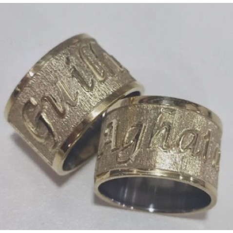 Aliança de moeda antiga 14mm com gravação externa e forro em aço