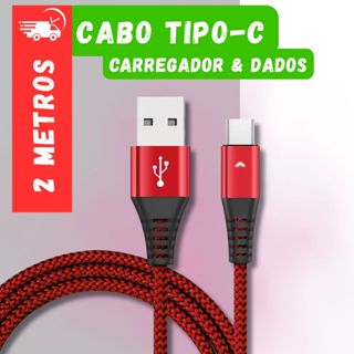 Cabo Rapido USB Tipo C longo 2 metros Turbo Carregador e Dados Celular Nylon Resistente em Oferta na Shopee