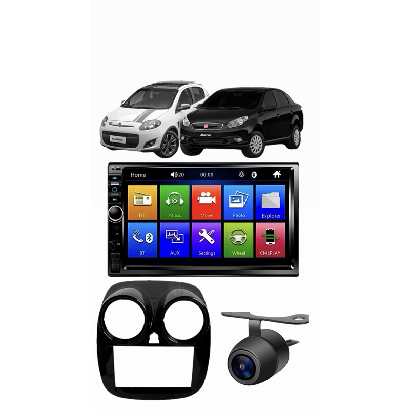 Kit Central Multimidia Palio Attractive 2013 2014 2015 2016 2017 2018 Mp5 Espelha Android Ios Moldura Câmera De Ré