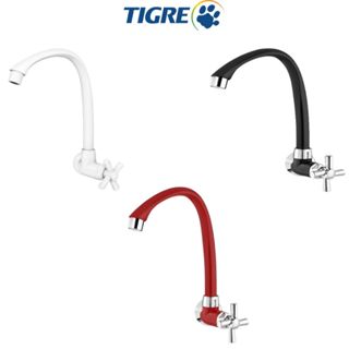 Torneira para Cozinha Parede PVC Bica Alta Móvel Cross 1/2 - 3/4 Branca, Vermelha ou Preta Tigre em Oferta na Shopee
