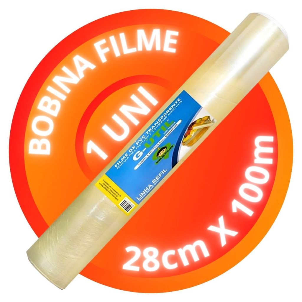 Papel Filme Plástico Transparente Rolo Bobina Pvc 28Cm X 100 Metros
