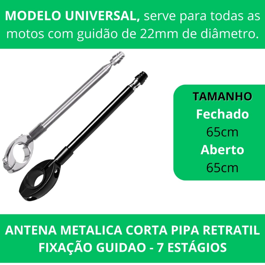 KIT 2 ANTENAS CROMADAS GUIDÃO CORTA PIPA PARA MOTOQUEIRO LINHA CEROL