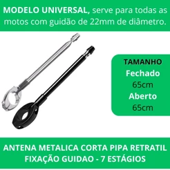 Antena Metálica Corta Pipa Retrátil Guidão - Comprimento 65CM
