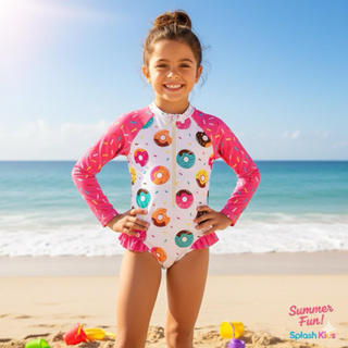 Maiô Manga Longa Menina Proteção UV Infantil  4,6,8,10 e 12 anos Natação Praia Manga Comprida Donuts em Oferta na Shopee