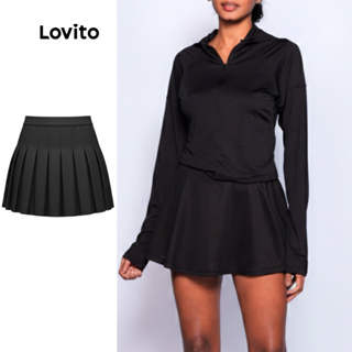 Lovito Saia Esportiva Tenis Curta Rodada Preta Basica Feminina Lisa LB884BRL914 em Oferta na Shopee