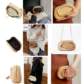 Bolsa Clutch De Mão Feminina Palha Elegante Com Detalhe Dourado Formatura em Oferta na Shopee