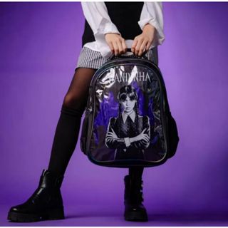 Mochila Infantil Juvenil Wandinha Oficial SEANITE– Glitter, Chaveiro Mãozinha, 2 Divisórias em Oferta na Shopee