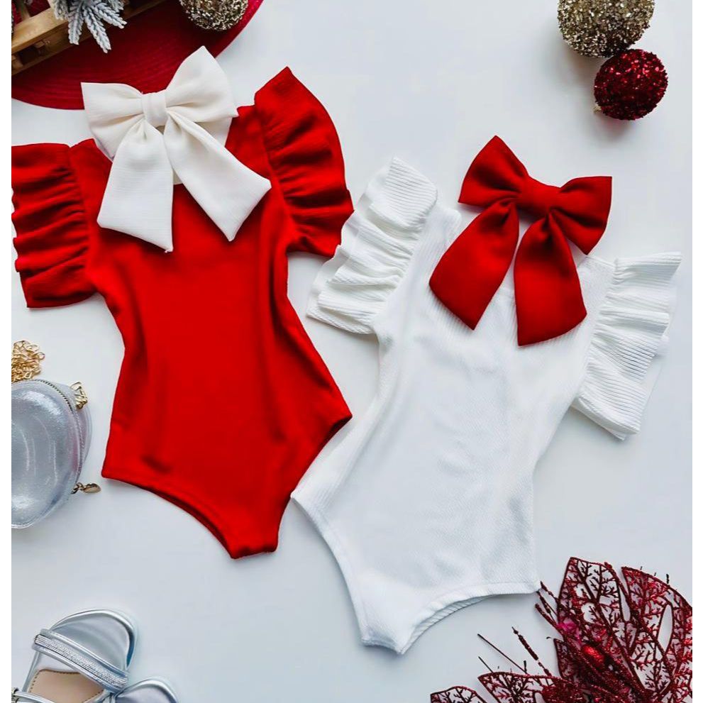 Body Canelado Manga Curta Babado Infantil Moda Menina Anarruga Blogueirinha Diva Tendência Frufru Natal Ano Novo Festas