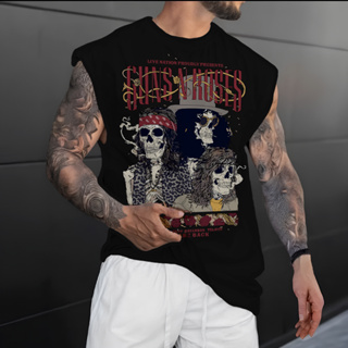 Camiseta Regata Machão Homem Oversized Academia Treino Banda de Rock Guns Roses Algodão Masculino em Oferta na Shopee