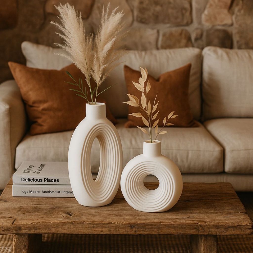 Kit 2 Vasos Decorativos Verona em Gesso Branco e Marfim com Design Orgânico e Sofisticado para Ambientes Elegantes em Oferta na Shopee