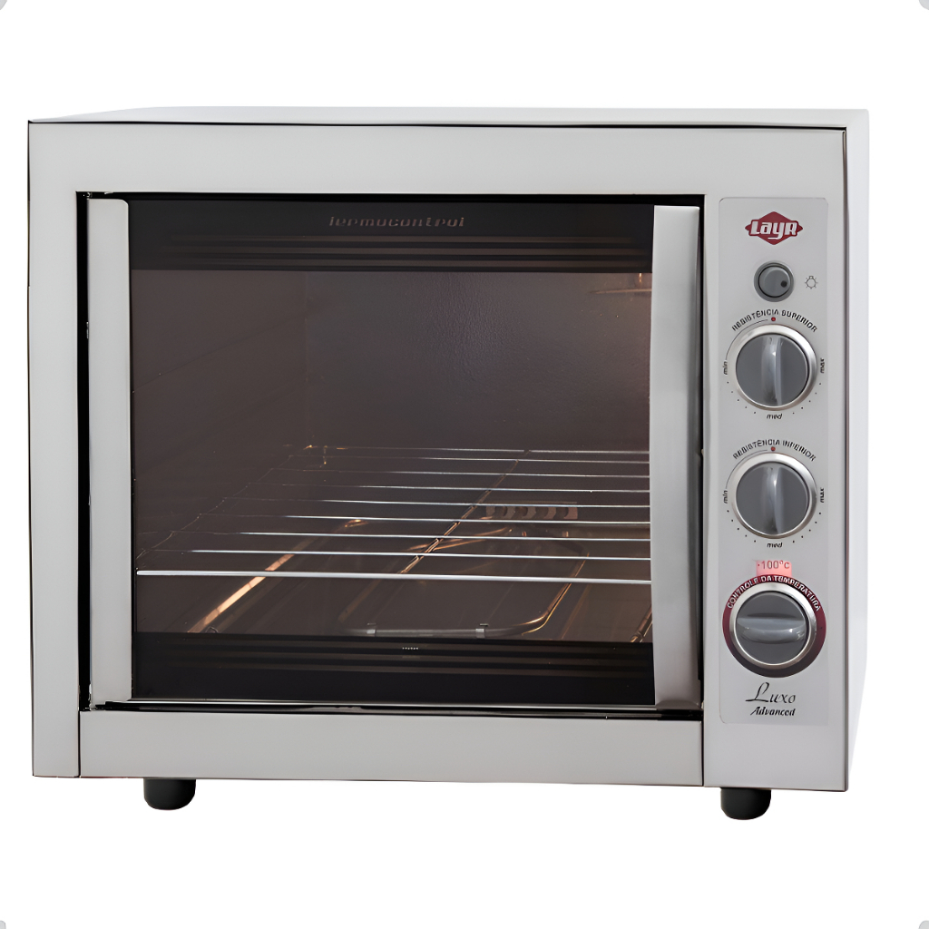 Forno Inox Elétrico 46 Litros Layr Luxo 127v Com 4 Resistências Termostato de precisão 50°C a 300°C