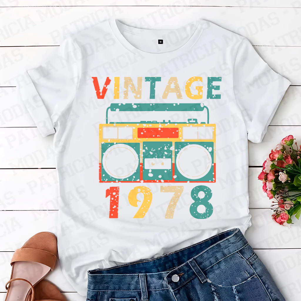Camiseta Tshirt Algodão Vintage 1978 T-shirt Básica Confortável Estampa Estilo Retrô personalizado