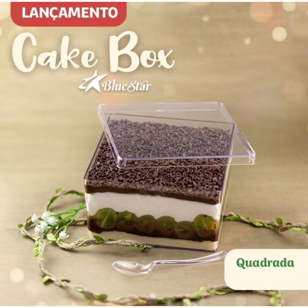 Cake Box Quadrada 1,5L Para Sobremesa Natal Pavê Bombom Panetone Na Travessa Blue Star