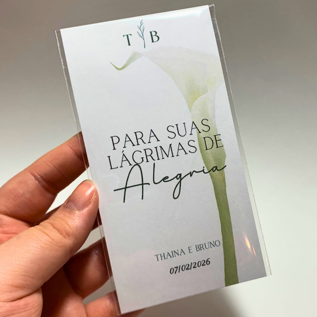 Lágrimas de Alegria personalizadas para casamentos - KIT Completo (Tag, lenço e saquinho)
