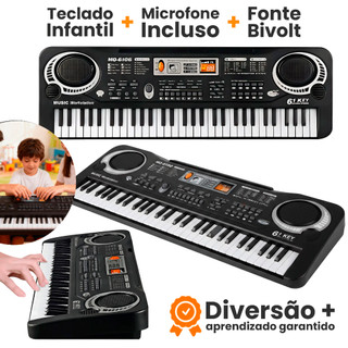 Teclado Infantil 61 Teclas Teclado Musical Brinquedo com Microfone Brinquedos Interativo Sensorial Musical Educativo