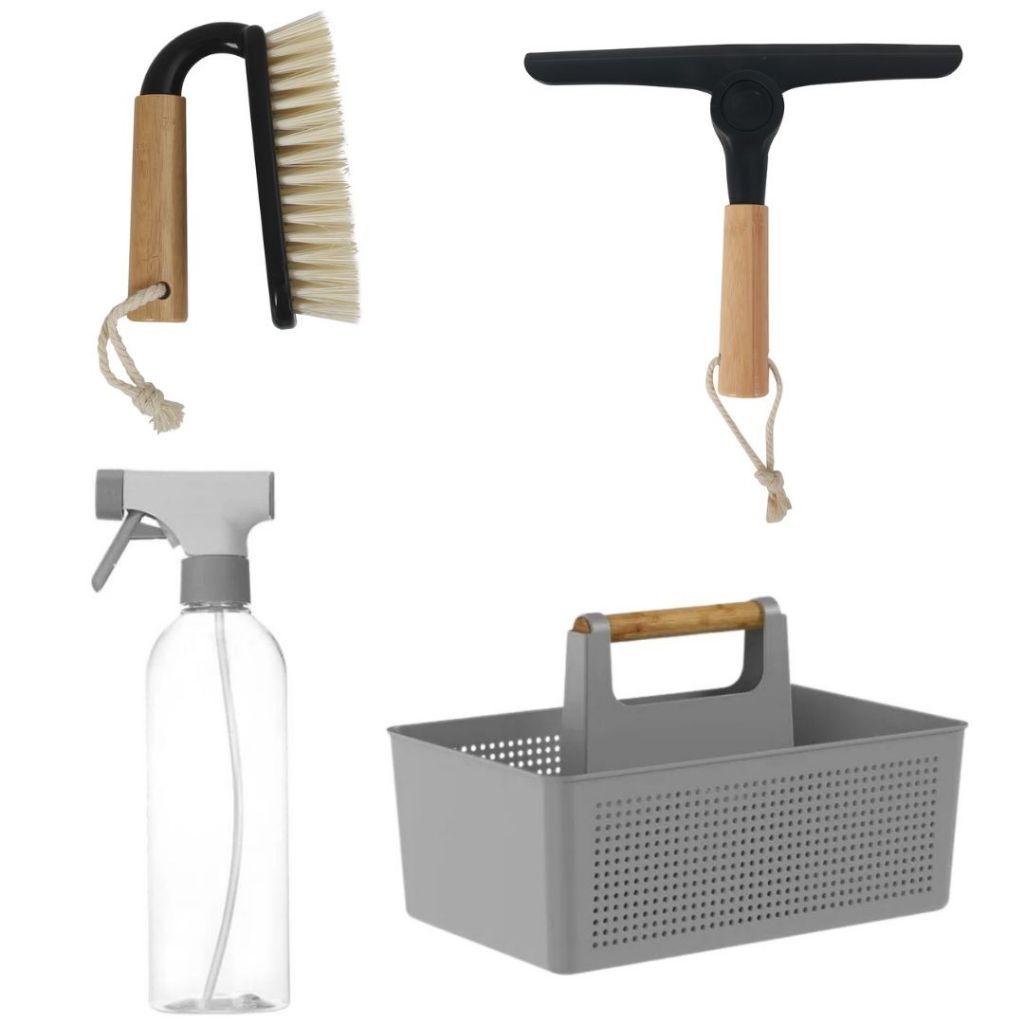 Kit 4 Peças Organizador com borrifador, Rodo E Escova Multiuso Cinza em Oferta na Shopee