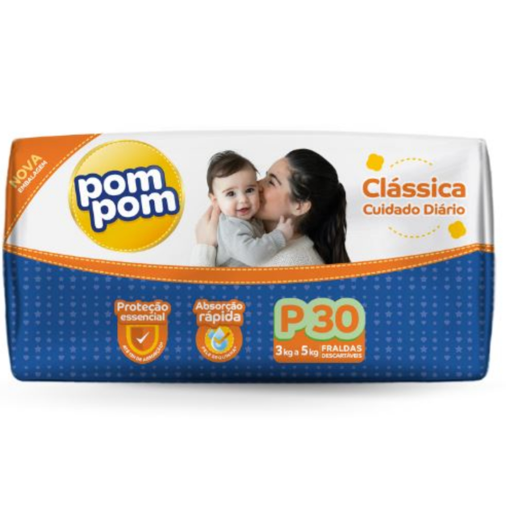 Fralda Descartável Pom Pom Clássica Jumbo Tamanho P C/30 em Oferta na Shopee