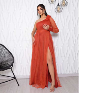 Vestido De Festa Longo Brilhante , Um Ombro Só com Fenda Elegante Convidadas ,Madrinha,de Casamento em Oferta na Shopee