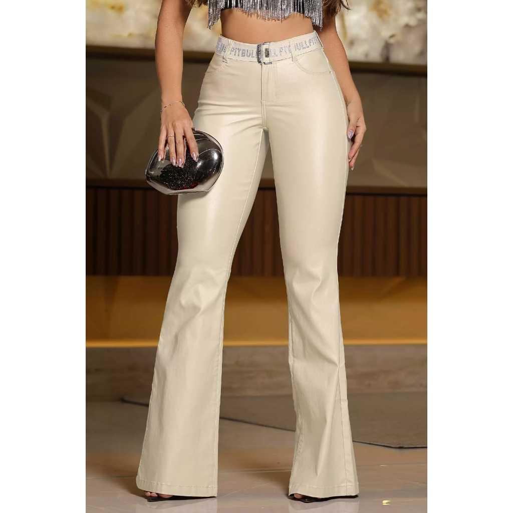 Calça Flare Cós Alto Elegante com Cinto Personalizado Pit Bull-89716